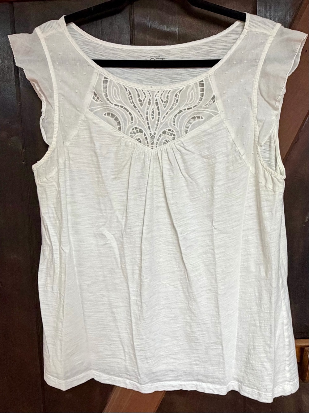 LOFT Cream Lace Yoke Flutter Sleeve Tank